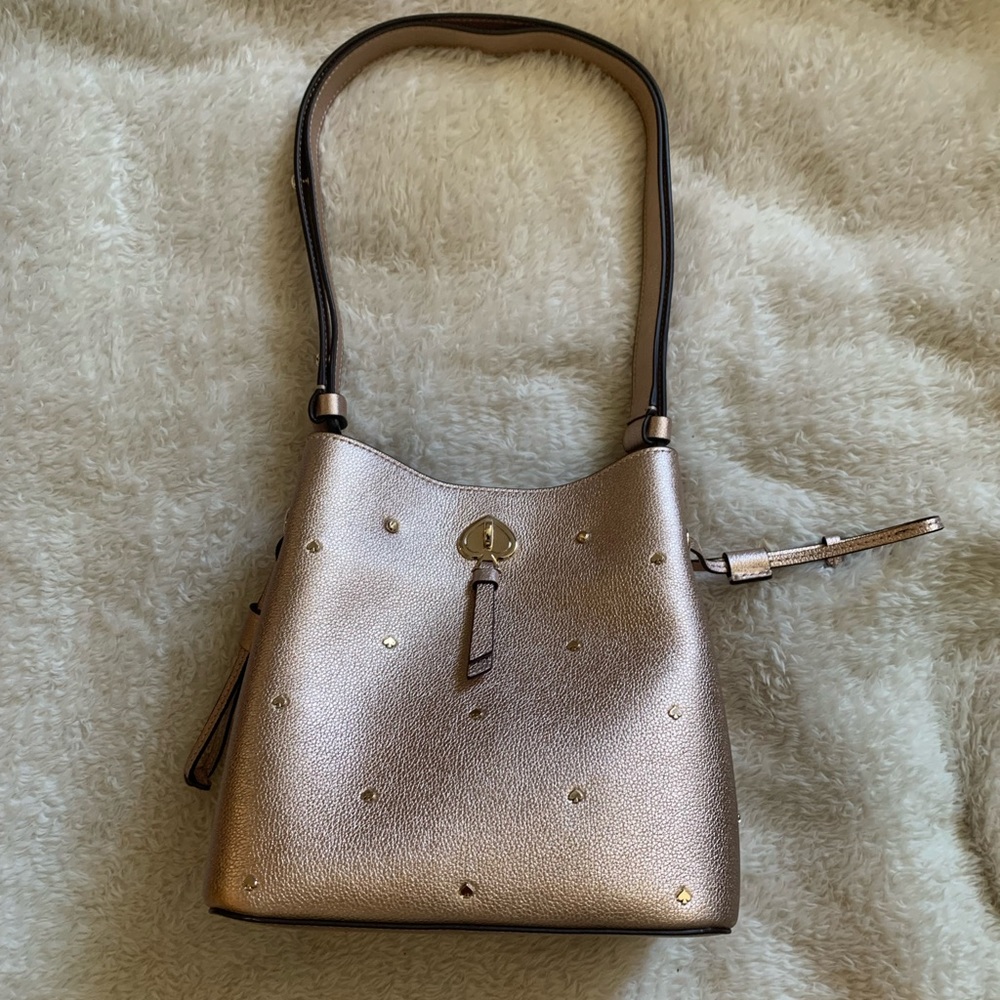 Kate Spade gold metallic bucket bag